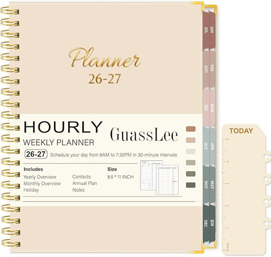 Large 2026-2027 Academic Planner, Weekly & Monthly Appointment Book from Jul. 2026 - Jun. 2027, Work & Life Daily Hourly Planner with Time Slots, Agenda Organizer for Home School, Beige, 8.5" x 11"