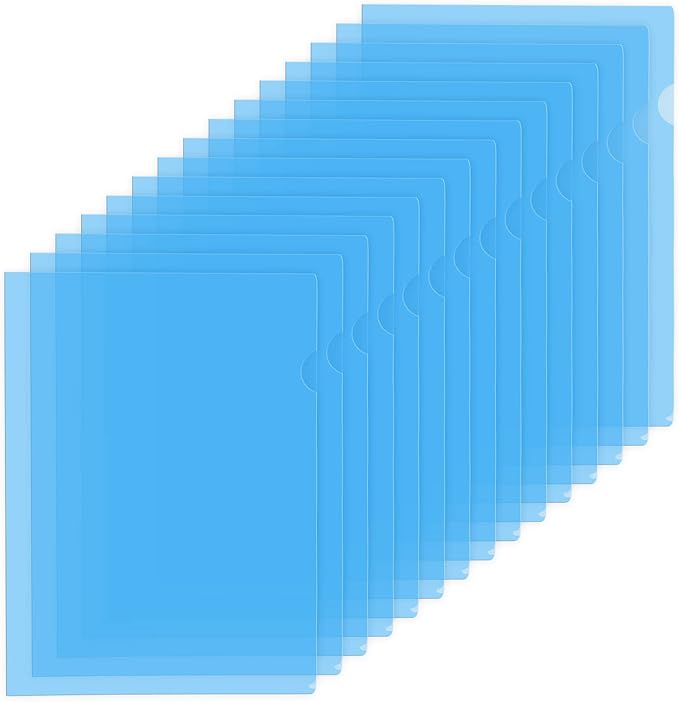 YoeeJob 15 Packs Clear Document Folders fits Standard 8.5"x11" and A4 Sheets, L-Type Clear Plastic Folders for Protection and Storage, Document Sleeves Suitable for School and Office（Blue）