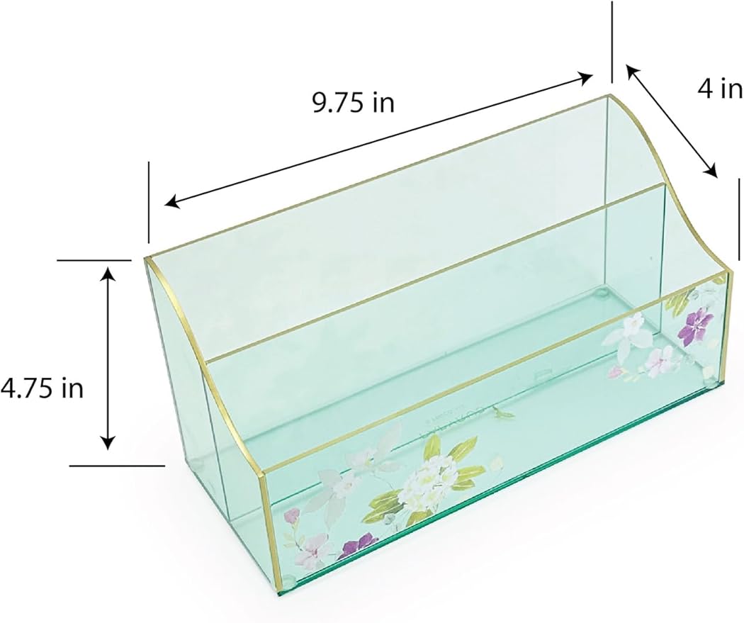Papyrus Acrylic Mail Organizer – Green Aqua Desk Organizer with Double Sided Floral Prints – Small Letter Holder for Mail, Bills, Cards, and More – Desktop Stationary Organizer – Office Supplies