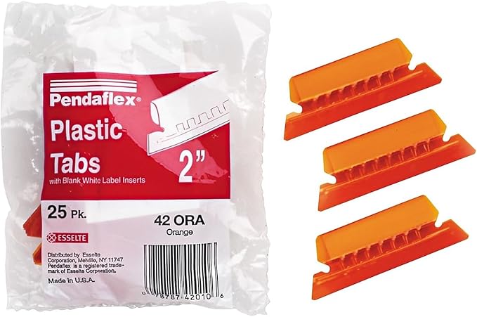 Pendaflex Hanging Folder Tabs, 2", Clear Orange, 25 Tabs and Inserts per Pack (42 ORA)