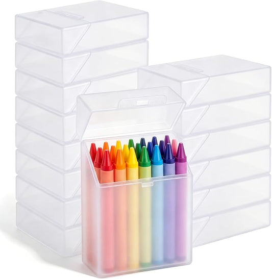 Clabby 16 Pcs Plastic Crayon Organizer Case for 24 Count Crayons Kids Art Supply Storage Box with Lid, Portable Holder for Classroom Home Travel, Fits Standard 24-Pack Crayon (Clear)