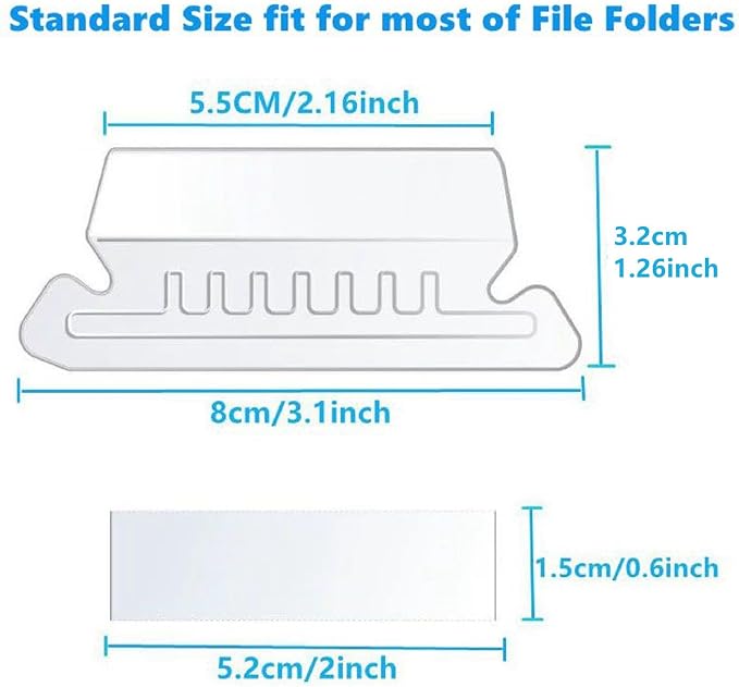 Folder Labels,50+50 Sets of Hanging Folder Label Tabs and Inserts for Hanging Folders for Quick Identification, (2 in， Clear)