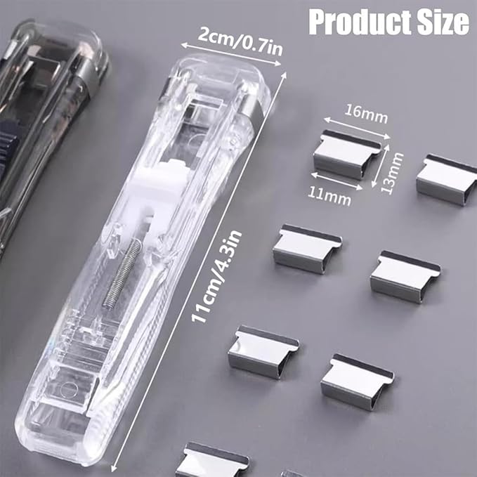 Portable Binder Clip Stapler - Includes 50 Reusable Clips, 2026 New Mini Push Stapler Clamp Staplers, Desktop Push Stapler Binder Clips for Home School Offic (Transparent)