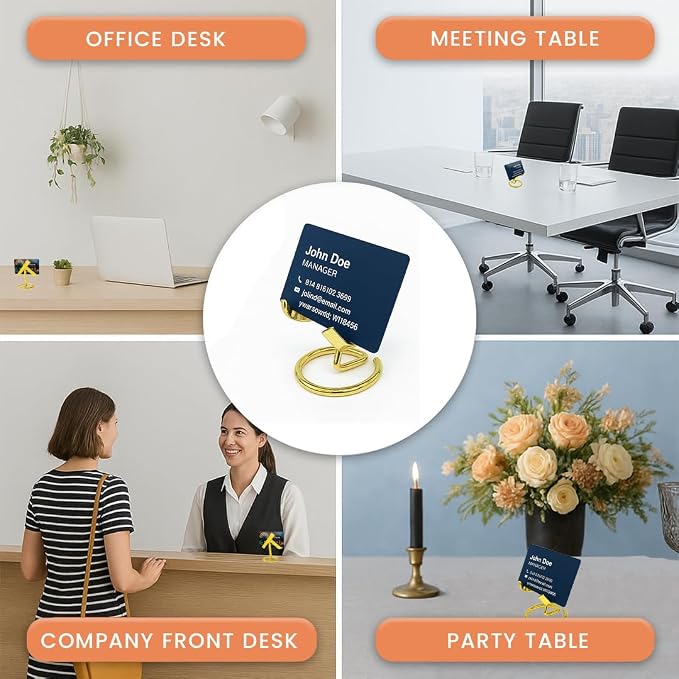 Gold Business Card Holder for Desk | Stainless Steel Business Card Holder for Women Gold | Cute Card Holder for Women Desk | Vertical Business Card Display for Men & Womens