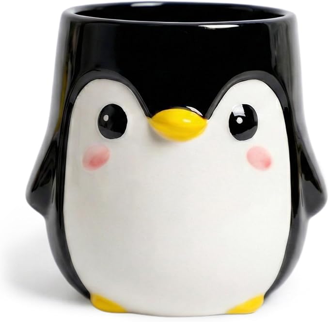 Penguin Pen Holder, Cute Pencil Cup, Ceramic Office Decor，Multifunctional Toothbrush Holder & Makeup Brush Storage, Gift for Couples Coworkers，Male Penguin