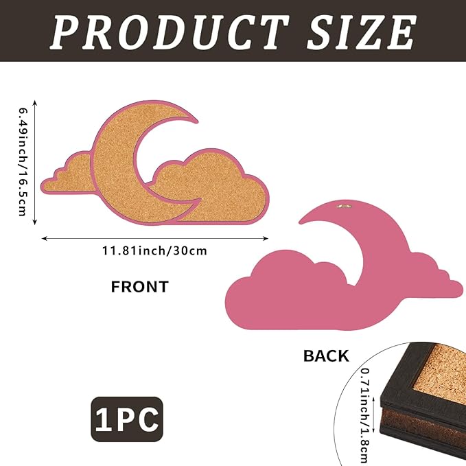 CRASPIRE Cloud Moon Pin Cork Board 11.8x6.49In Framed Bulletin Display Badge Wooden Saddle Brown Wall Mounted Memory Memo Brooch Lapel Pin Holder Storage for Home Office School Classroom Wedding Decor