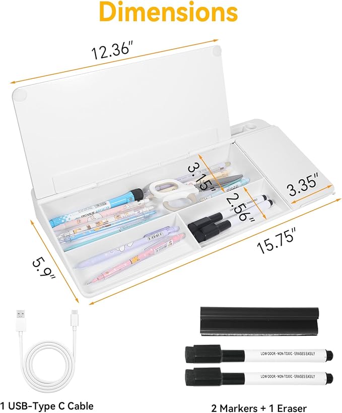 Small Glass Desktop Whiteboard Dry Erase Board with Wireless Charger Station - Computer Pad Keyboard Stand with Organizer for Home, School, Office Desk Accessories