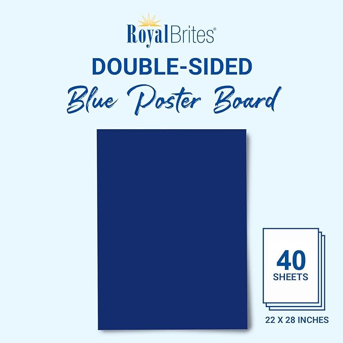 Blue Poster Board, Premium 2-Sided 22x28 Poster Board for School Projects, Arts & Crafts, Water & Fade Resistant Posterboard for Signs & Presentations, Large Poster Board 22x28”, 40 Count