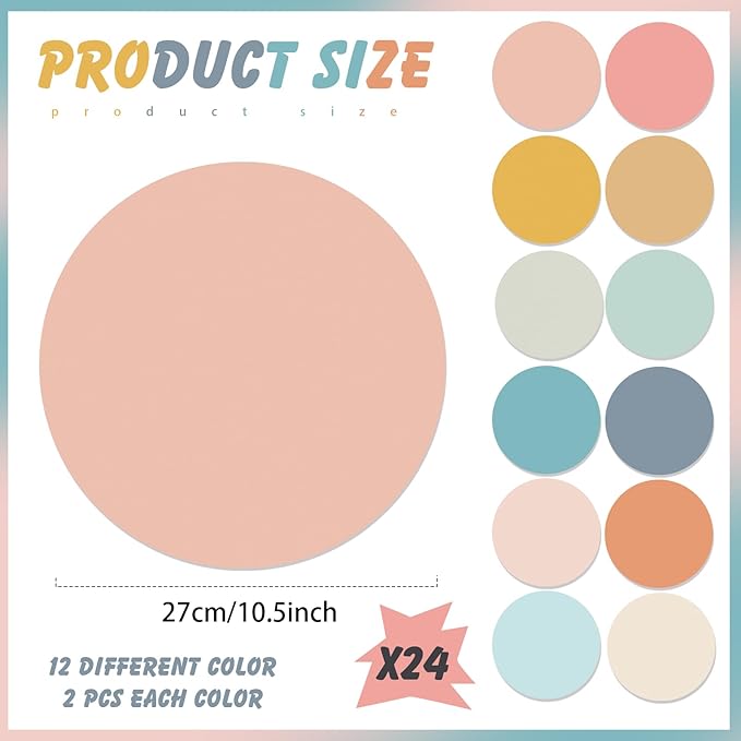 Lincia 24 Pack Erase Dots Circles Colorful 10.5 Inch Removable Vinyl Spot Dry Erase Desktop Writing Spots Set for Classroom Desk Wall Table Teacher Students School Home Desk Wall(Fresh)
