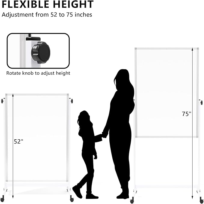 Large Rolling Whiteboard on Wheels, 48" x 32" Height Adjustable Mobile White Board with Stand, Portable Standing Magnetic Dry Erase Board Easel for Home Office Classroom School, Silver