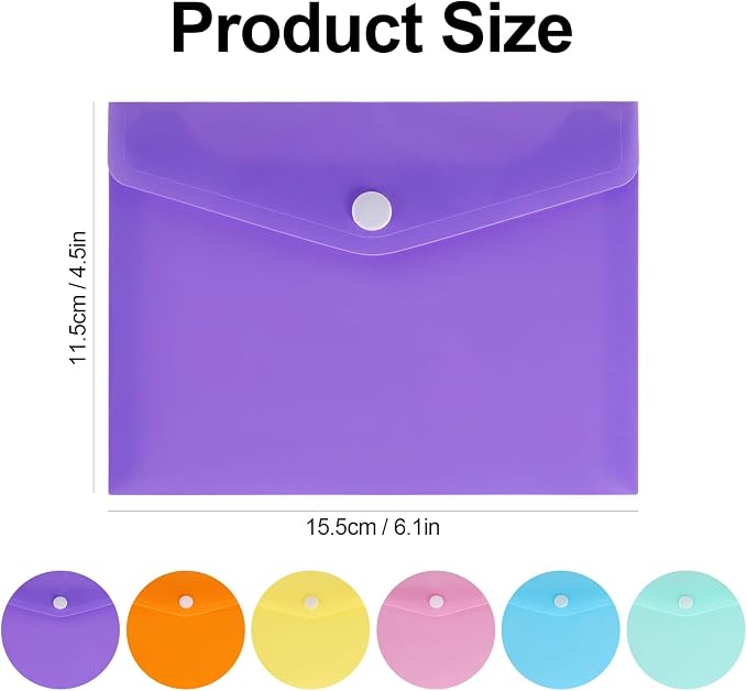 Plastic Envelopes 12 Pack Clear Document Folders，Plastic Envelopes with Snap Closure, Poly Folder File Folder for School Home Work Office Organization (4.21 * 2.95 inch)