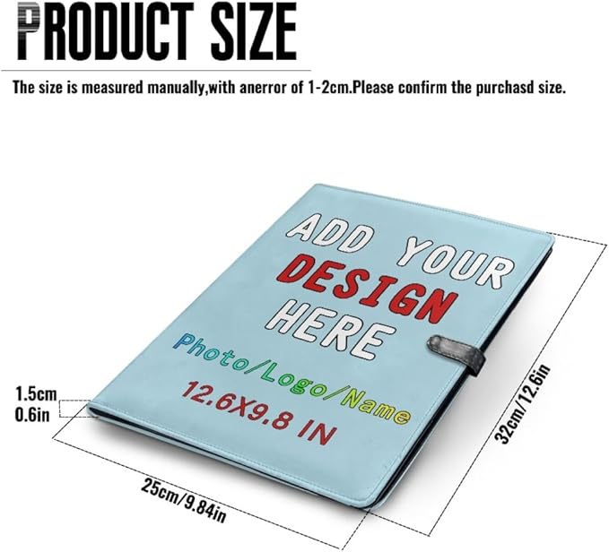 Personalized Padfolio with Logo Photo Name, Custom Business Portfolio Folder for A4 Clipboard Documents/Card Holder, LightBlue