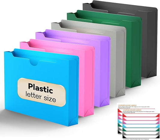 Plastic 2 Inch Expanding File Jacket Folders,12 Pack Heavy Duty Expansion Pocket Files,Reinforced Colored Expandable File Folders,Straight Cut Tab,Manilla Pocket Folders,Letter Size,Colorful