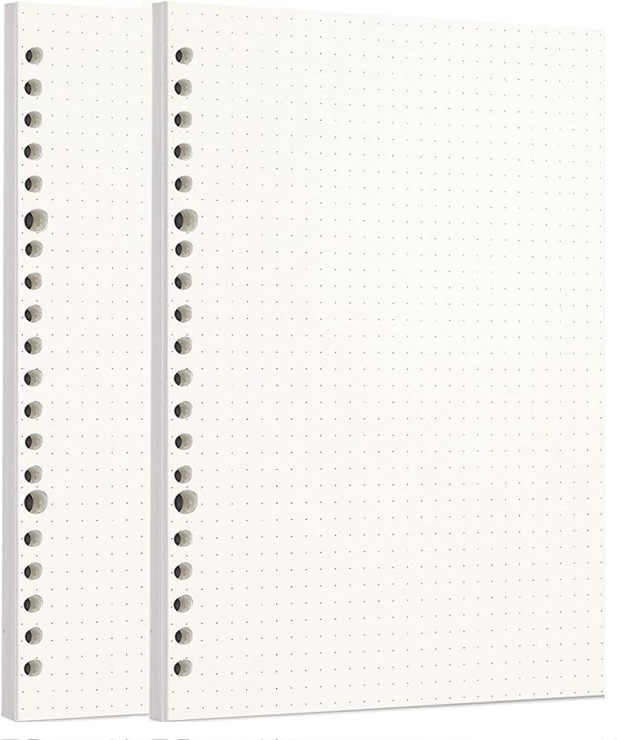 Zelten Loose Leaf Punched Paper Refills Paper for Personal Organizer Diary Notebook Refillable Planner (Dotted, A5/20 Hole)