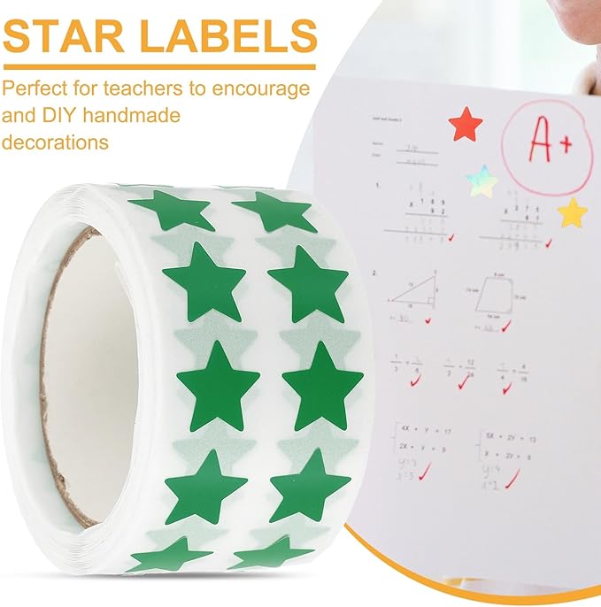 PATIKIL Star Stickers Roll 1/2", 1000 Pcs Self-Adhesive Reward Stickers Star Labels for Behavior Chart Classroom Teacher Supplies and DIY Craft, Green