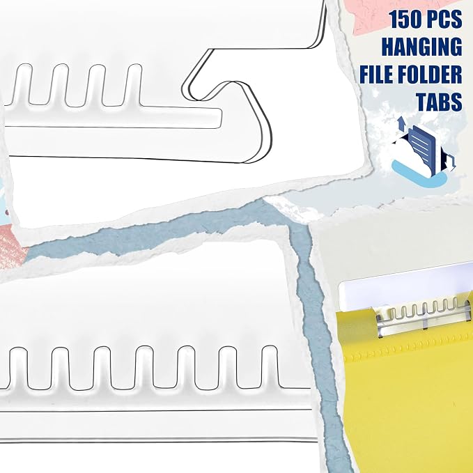 50 Pcs 3 1/2 Inch Hanging File Folder Tabs - Plastic Insertable Tabs for Folders and Inserts - Clear File Organizer for Back to School, Office Room