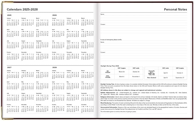 Letts of London® 2026 Classic Weekly Appointment Book and Planner, 12 Months, January to December, Gold Corners, Quarto Size, 10.25" x 8.25", English, Burgundy (C32YBY-26)