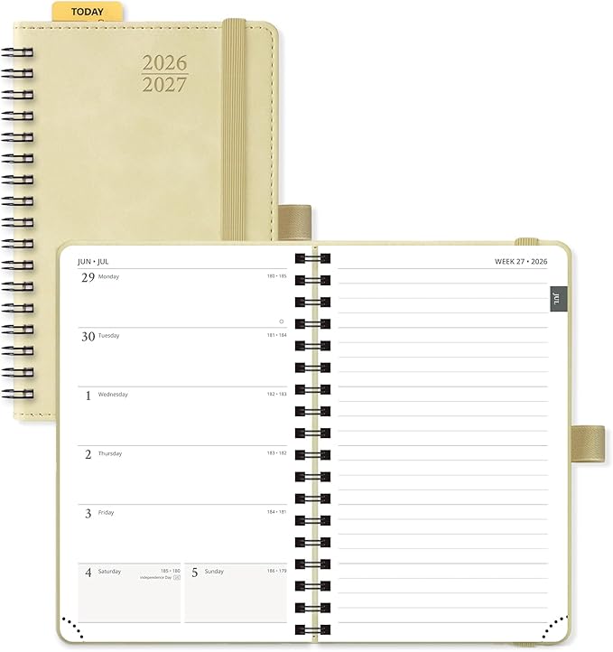 POPRUN Pocket Planner 2026-2027 (JUL 26-JUN 27), Purse Size 4" x 6.25", Small Pocket Calendar for Purse, Academic Weekly and Monthly Calendar with Ruler, Spiral Softcover, 100GSM - Beige