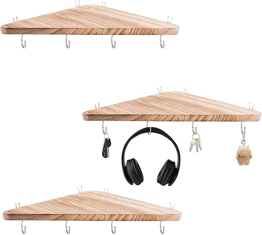 Cubicle corner shelf with hook：3pcs 16.5in wood triangle cubicile hanging shelves organization accessories fabric walls organizer for use in office cubicles office stylish decoration for women's desks