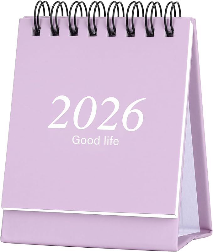Mini Desk Calendar 2026-2027, January 2026 until July 2027, Small Desk Calendar Standing Flip Monthly Calendar Twin-Wire Binding with Stickers for Home Office School (Purple)