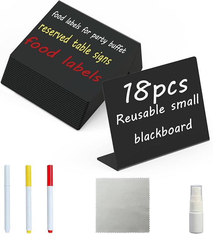 10cm x 7.6cm Mini Erasable Blackboard Food Labels for Party Buffet & Party, Reusable Food Signs for Buffet, Suitable for Supermarkets, Bakeries, Cafes (18pcs)