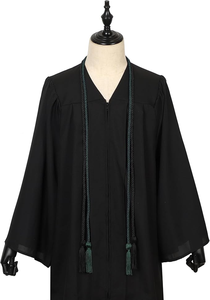 Graduation Double Honor Cords with Tassels Braided Academic Ropes for High School College Ceremony 68 Inch (Black+Forest Green)