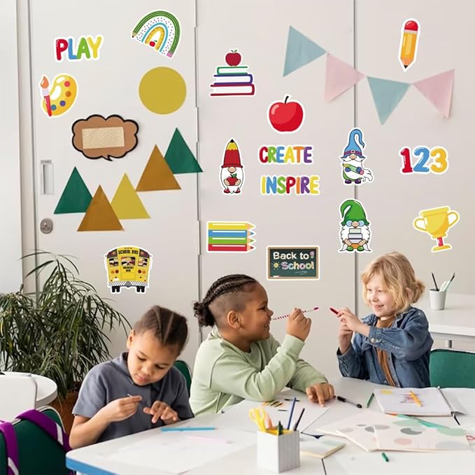 60 Pieces Back to School Cutouts Bulletin Board Decoration, First Day of School Cutouts Colorful Apple School Bus Cardboard Craft Gnomes Cut-Outs for School Classroom Kindergarten Party Supplies
