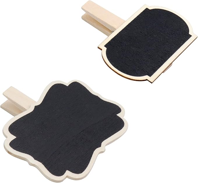 Wealrit 20 PCS Wooden Mini Chalkboard Blackboard with Clip Message Chalk Board Tag Signs Clips Basket Labels Clip for Memo,Note Taking(Flower, Lantern)