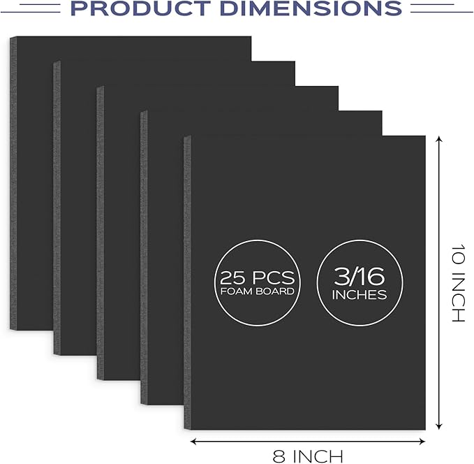 Golden State Art 25 Pack 8x10 Foam Boards 3/16Inch Thickness Black Foam Poster Boards for Presentation Signage Sheet for School Crafts Office Art Projects