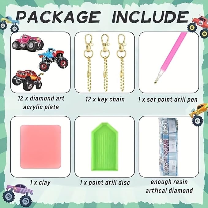 Anserdrm 12 Pcs Diamond Art Bookmarks Kit - DIY Trucks Paint with Diamonds Bookmarks with Pendant, Arts and Crafts for Adults, Perfect Craft Gifts