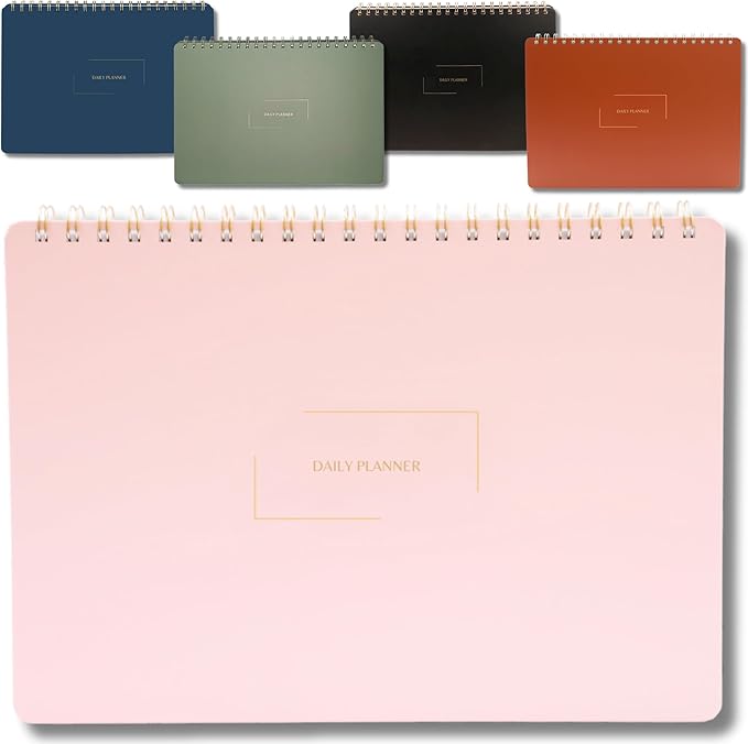 Undated Daily Planner | 8.25” x 11.75” Work To-Do Notebook | ADHD Academic Organizer | Multi-Layout | Men and Women Planner | College Supplies | Pink | Landscape Layout