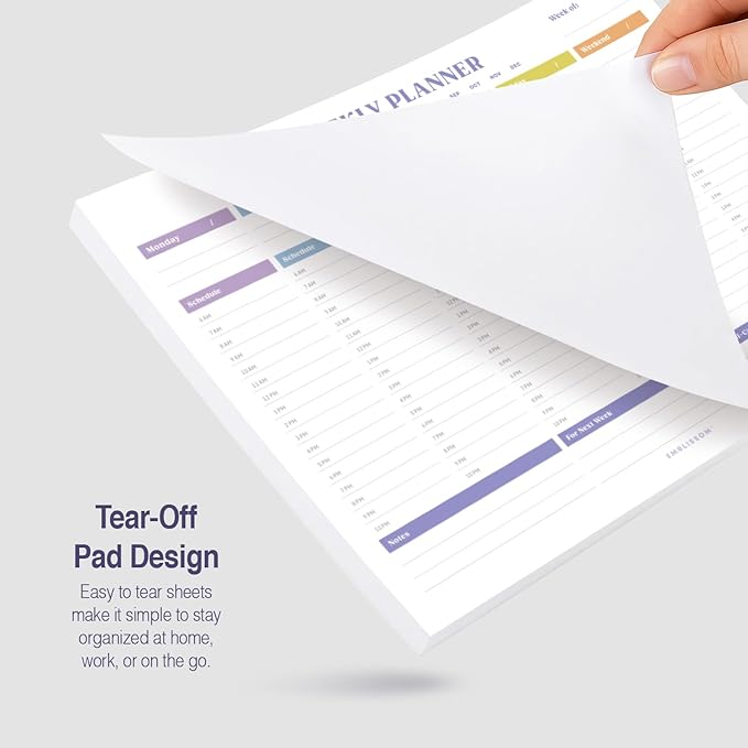 Weekly Planner Notepad, 8.5 x 11" Tear-Off Pad – 70 Undated Sheets, Daily Schedule Deck Organizer with Priorities, To Do List & Checklist for School, Work, Home (White, Colorful, 1 Pack)
