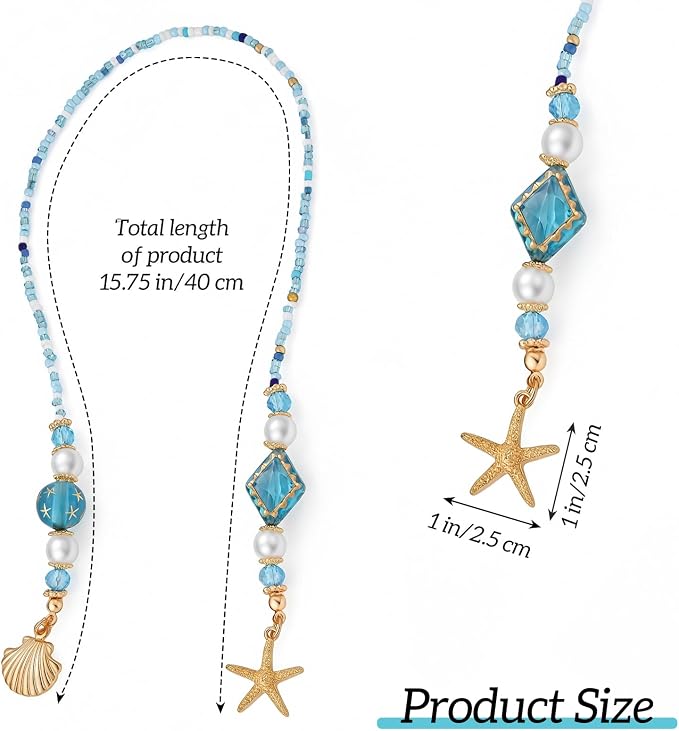 Seashell Starfish Beaded Bookmark - Ocean Blue Beads Book Mark for Women, Unique Coastal Aesthetic Accessories Bookish Gifts for Booklovers Students Teachers
