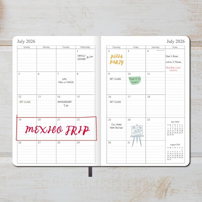 26-27 Academic Planner - Weekly and Monthly Planner, Jul 2026 - Jun 2027, Holidays, Contacts and Notes Pages, Vegan Leather Cover, Elastic Closure, 5.5”x8.25”, Grey