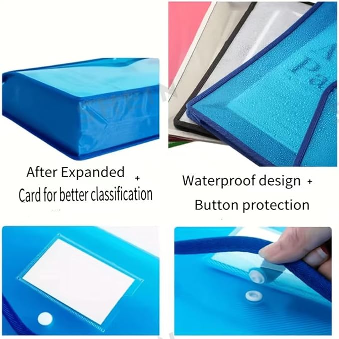 Plastic Expanding File Folder - Waterproof Transparent Expandable File Folder for Documents with Snap Closure, Colorful Organizer Holder for School Office Business Fit Letter/A4 Size - 5 Packs