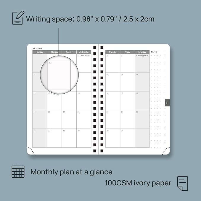 POPRUN 2026 Pocket Planner with Hourly Time Slots for Purse, (Small Size-4'' x 6.25'') - Daily Weekly and Monthly Calendar Agenda 2026 Appointment Book with Inner Pocket, 100 GSM - Orange