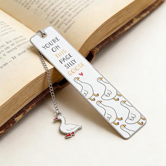 Pink Cute Bookmark for Women Silly Goose Gift Metal Bookmark for Students, Teachers, and Readers Funny Bookmarks Gift Page Markers Study Stationery, Office Supplies (White)