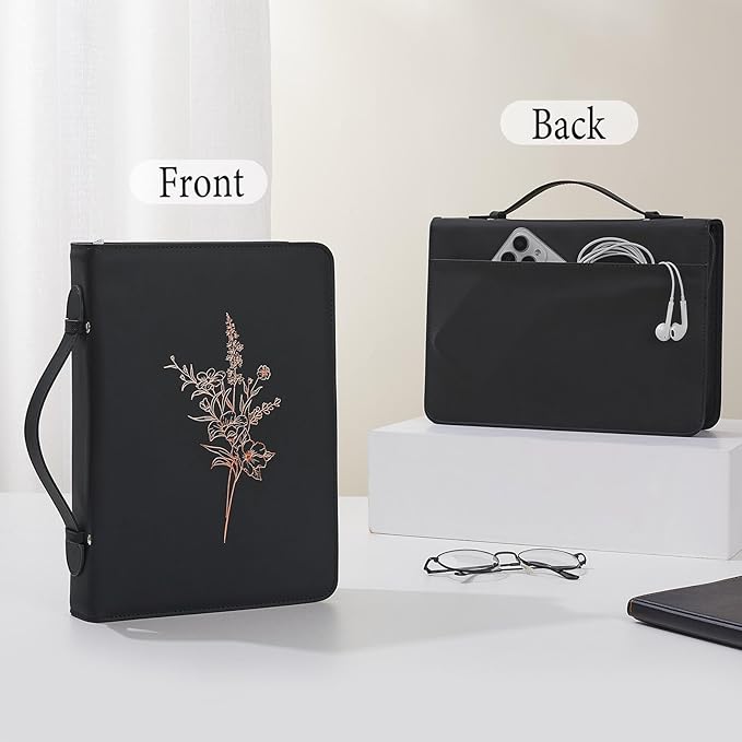Bible Cover Case for Women and Men, PU Leather Bible Bag Bible Study Supplies Accessories with Detachable Wrist Strap