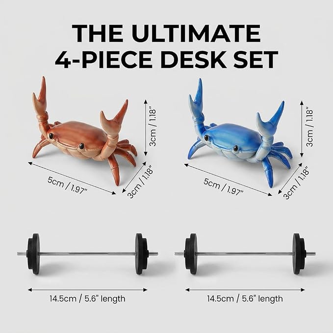 4Pcs Weightlifting Crab Pen Holder with Mini Barbells, Funny Desk Decor Organizer Accessories Set, Novelty Office Gifts for Coworkers Adults Men, Cute Stand for Pencils Makeup Brushes(Red+Blue)