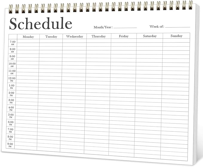 Weekly Schedule Planner - 8.5" x 11" Undated Weekly Planner (Schedule Planner) for Home, Work, School, Projects, 52 Weeks, Black