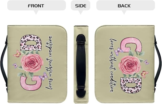 Bible Cover with Handles,God Flower Print Bible Cover for Women Bible Case with Zippered Pocket Catholic Church Gift for Women Fits Bibles Measuring-Size L