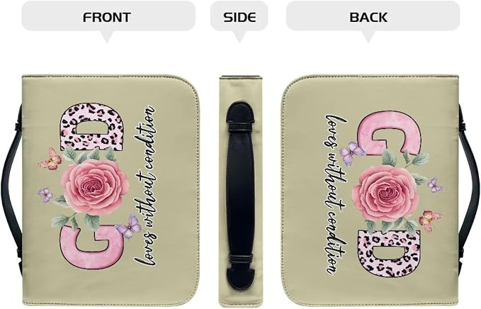 Bible Cover with Handles,God Flower Print Bible Cover for Women Bible Case with Zippered Pocket Catholic Church Gift for Women Fits Bibles Measuring-Size 2XL