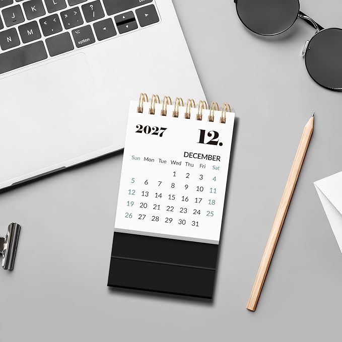 KONVINIT Small Desk Calendar 2026-2027, Black 2026 Desk Calendar - Runs From January 2026 Until December 2027, 24 Months Mini Desktop Calendar 2026 for School, Home & Office Supplies