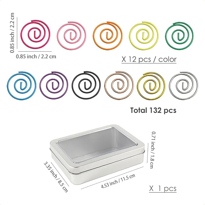 OWLFAVO 132pcs Small Circle Shape Paper Clips with Clear Box, 11 Colors, Funny Cute Paperclips Bookmarks Planner Clips for Fun Office Supplies School Gifts Wedding Decoration