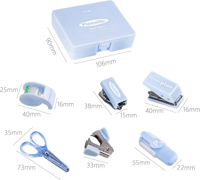 8-Piece Mini Office Supplies Kit Set - Portable Desk Accessories Set for School, Office & Back to School Gift (Blue)