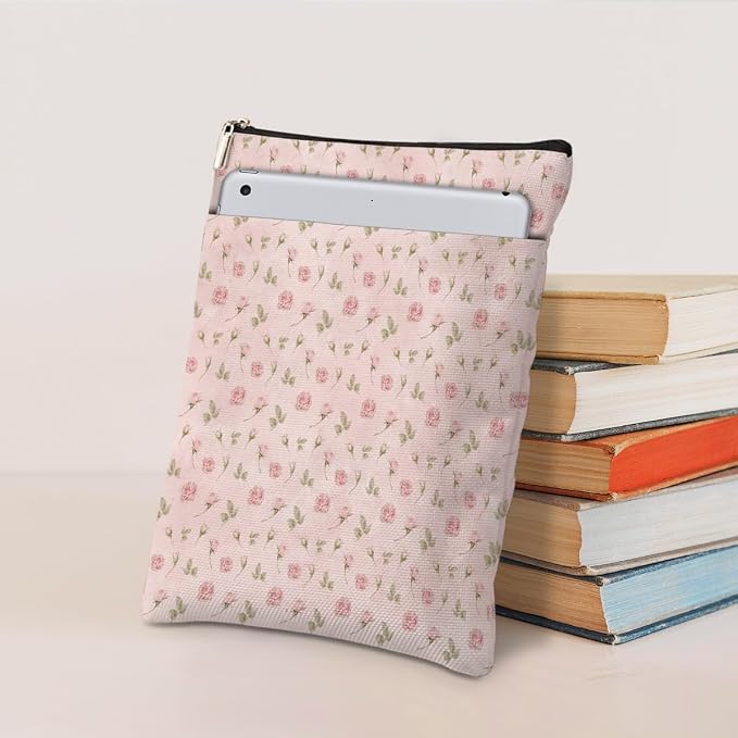 Floral Book Sleeve, Vintage Book Covers for Paperbacks, Pink Roses Flowers Book Pouch Book Protector, Book Lovers Gifts for Women Girls Mom, Book Accessories Book Club Gifts Christmas Birthday Gifts