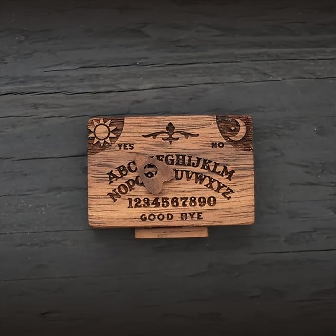 Veloshine Wooden Mini Spirit Board with Storage Drawer, Gothic Letters and Numbers, Sunburst Design, Decorative Ouija-Style Home Ornament