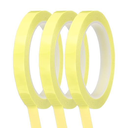 MECCANIXITY Whiteboard Tape 1/2" / 12mm Self Adhesive Graphic Chart Line Tape 72 Yard Grid Marking Stickers for Pinstripe Dry Erase Board Scrapbooking DIY Art Crafts, Light Yellow, Pack of 3