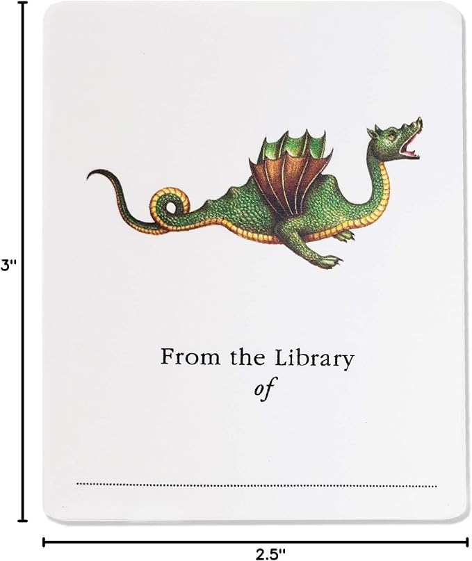 Bookplate with Dragon Illustration. Set of 10. 3" H x 2 1/2" W Fill in Style