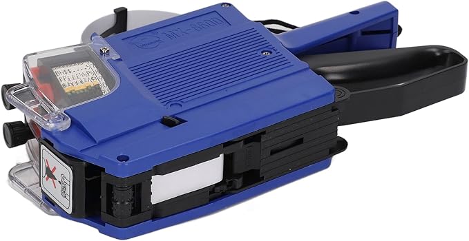 Price Tag Gun, 10 Digits 2 Lines Labeler Marker Attacher Tool for Office Retail Store 2 Row Price Tag Gun Kit with Label Stickers and Ink Rolls (Blue)